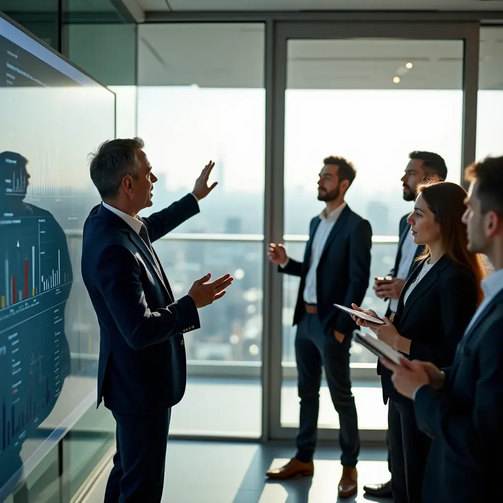 Immagine di un incontro di lavoro con documenti e laptop.